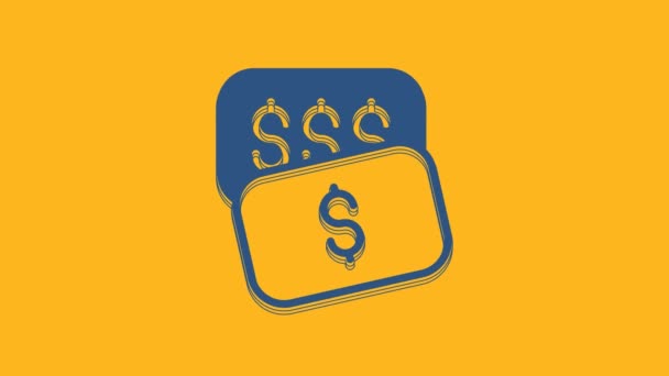 Blue New Price Tag Dollar Icon Isolated Orange Background Badge — Stockvideo
