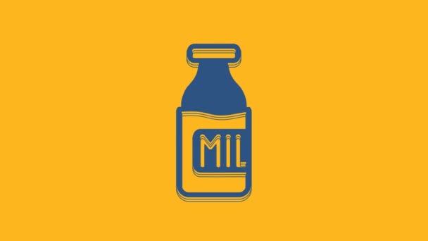 Blue Closed Glass Bottle Milk Icon Isolated Orange Background Video — Vídeo de Stock