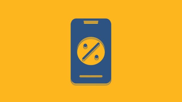 Blauer Prozent Rabatt Und Handy Symbol Isoliert Auf Orangefarbenem Hintergrund — Stockvideo