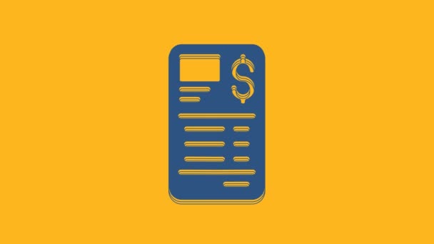 Blue Paper Financial Check Icon Isolated Orange Background Paper Print — Vídeo de Stock