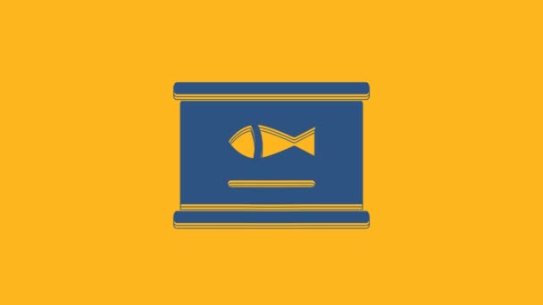 Blue Canned Fish Icon Isolated Orange Background Video Motion Graphic — 图库视频影像