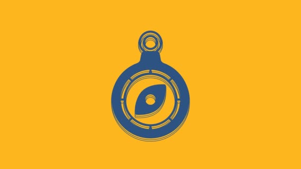 Ikona Niebieskiego Kompasu Odizolowana Pomarańczowym Tle Symbol Nawigacji Windrose Wiatr — Wideo stockowe