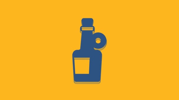 Blue Alcohol Drink Rum Bottle Icon Isolated Orange Background Video — Stock Video