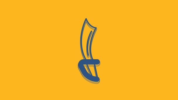 Icono Espada Pirata Azul Aislado Sobre Fondo Naranja Signo Sable — Vídeo de stock
