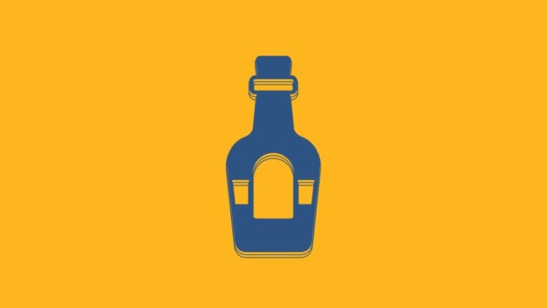 Bebida Alcohólica Azul Icono Botella Ron Aislado Sobre Fondo Naranja — Vídeo de stock