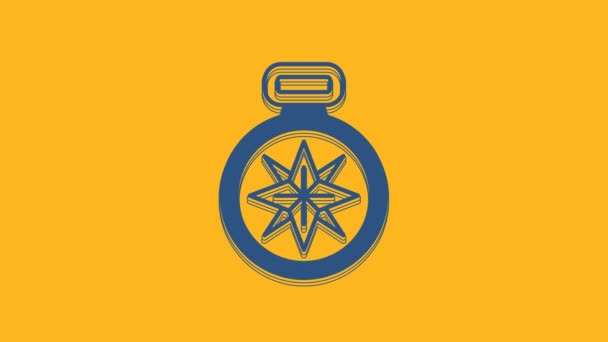 Blue Compass Icon Isolated Orange Background Windrose Navigation Symbol Wind — ストック動画
