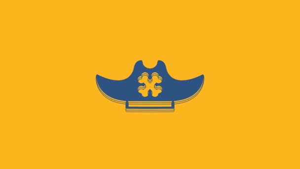 Ikona Kapelusza Blue Pirate Pomarańczowym Tle Animacja Graficzna Ruchu Wideo — Wideo stockowe