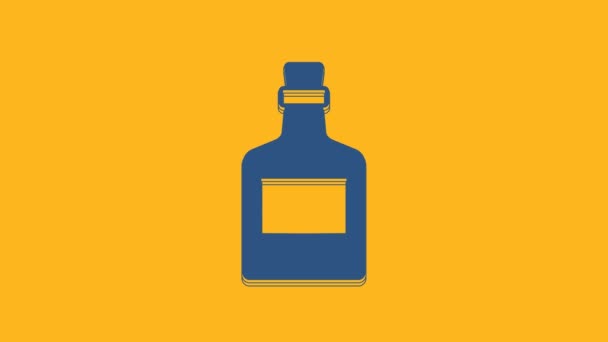 Μπλε Αλκοόλ Ποτό Ρούμι Μπουκάλι Εικονίδιο Απομονώνονται Πορτοκαλί Φόντο Γραφική — Αρχείο Βίντεο