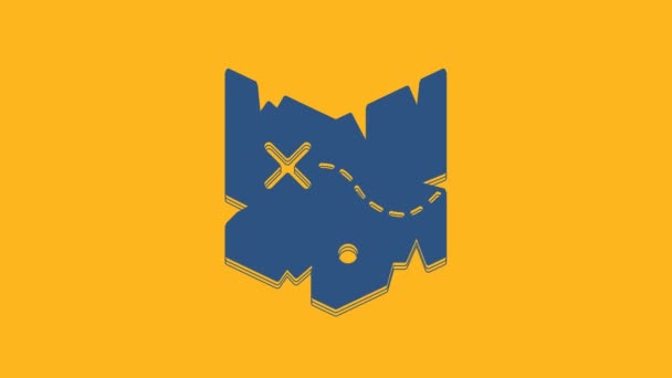Ikona Mapy Skarbów Blue Pirate Odizolowana Pomarańczowym Tle Animacja Graficzna — Wideo stockowe