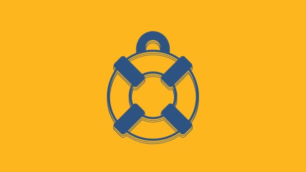 Синий Значок Lifebuoy Выделен Оранжевом Фоне Символ Пояса Видеографическая Анимация — стоковое видео