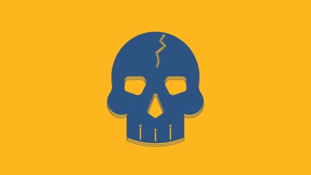 Blue Skull Icon Isolated Orange Background Pirate Captain Happy Halloween — ストック動画