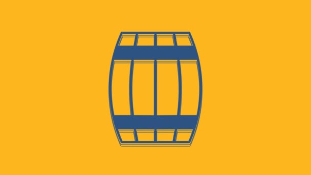 Blue Wooden Barrel Icon Isolated Orange Background Alcohol Barrel Drink — Stock Video