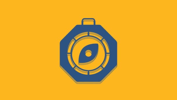 Blue Compass Icon Isolated Orange Background Windrose Navigation Symbol Wind — Stockvideo