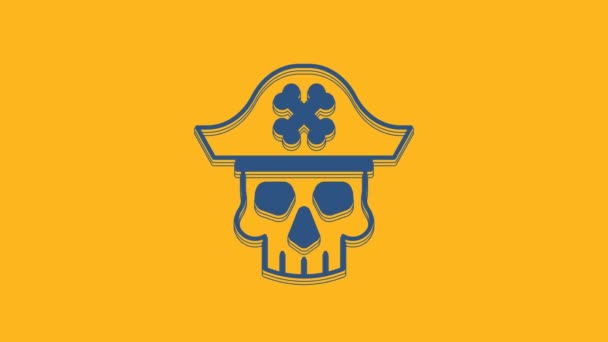 Icono Capitán Pirata Azul Aislado Sobre Fondo Naranja Animación Gráfica — Vídeo de stock
