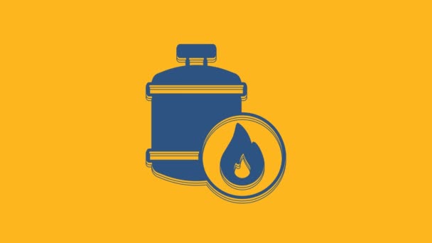 Блакитний Пропан Газовий Бак Ізольований Помаранчевому Фоні Піктограма Горючого Газового — стокове відео