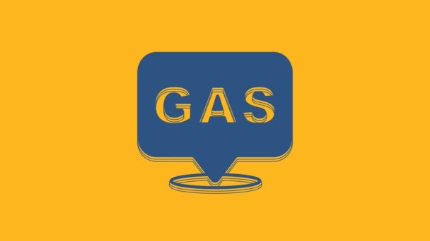 蓝色位置和汽油或加油站图标孤立在橙色背景 汽车燃料符号 汽油泵 4K视频运动图形动画 — 图库视频影像