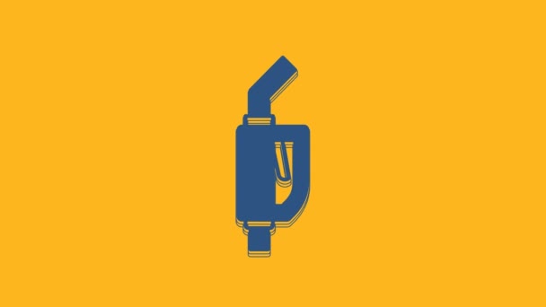 Μπλε Αντλία Βενζίνης Εικονίδιο Ακροφυσίου Απομονώνονται Πορτοκαλί Φόντο Βενζινάδικο Πινακίδα — Αρχείο Βίντεο