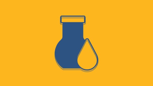 Μπλε Πετρέλαιο Εικονίδιο Σωλήνα Δοκιμής Βενζίνης Απομονώνονται Πορτοκαλί Φόντο Γραφική — Αρχείο Βίντεο