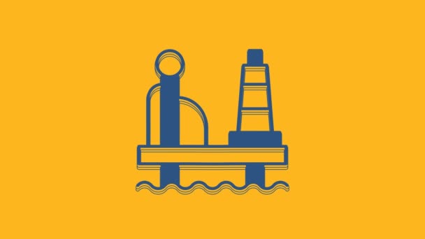 Голубая Нефтяная Платформа Море Выделена Значком Оранжевом Фоне Буровая Установка — стоковое видео