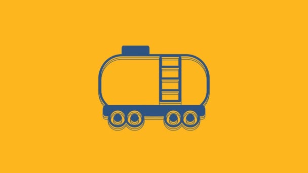 オレンジの背景に分離されたブルーオイル鉄道のシスタンアイコン 鉄道車両上の列車油タンク 貨物列車 石油産業 4Kビデオモーショングラフィックアニメーション — ストック動画