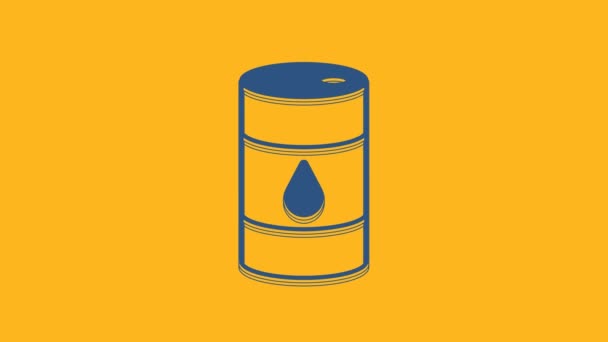 Blue Barrel Oil Icon Isolated Orange Background Video Motion Graphic — 비디오