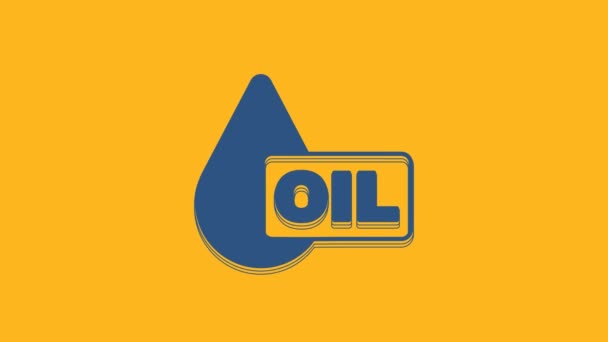 Blue Oil Drop Icon Isolated Orange Background Video Motion Graphic — Stockvideo