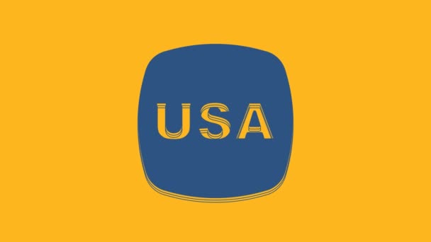 蓝色美国独立日图标孤立在橙色背景 7月4日美利坚合众国的国家 4K视频运动图形动画 — 图库视频影像