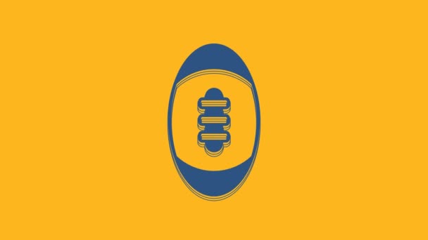 Иконка Синего Футбольного Мяча Выделена Оранжевом Фоне Значок Мяча Регби — стоковое видео