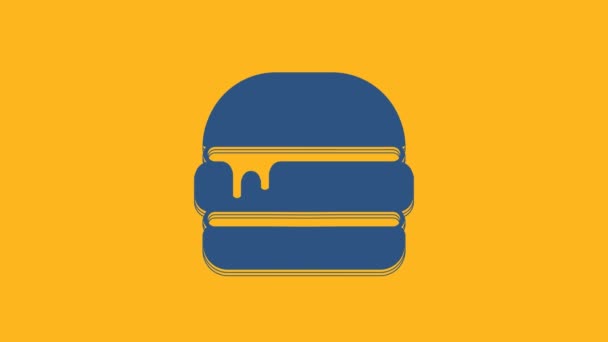 Niebieski Burger Ikona Izolowane Pomarańczowym Tle Ikona Hamburgera Znak Kanapki — Wideo stockowe