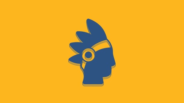 Ícone Índio Americano Nativo Azul Isolado Fundo Laranja Animação Gráfica — Vídeo de Stock