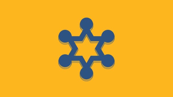 Blue Hexagram Sheriff Icon Isolated Orange Background Police Badge Icon — Stock Video