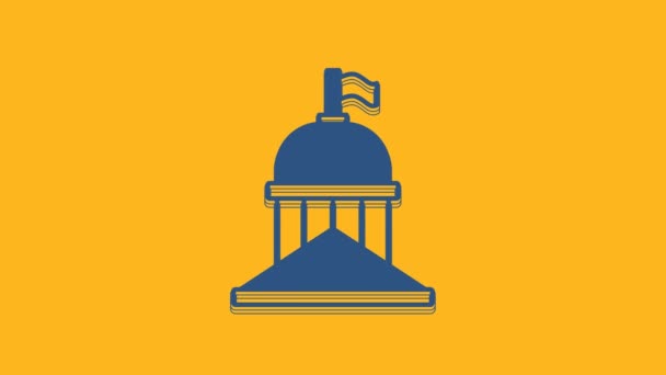 蓝色白宫图标被橙色背景隔离 华盛顿特区 4K视频运动图形动画 — 图库视频影像