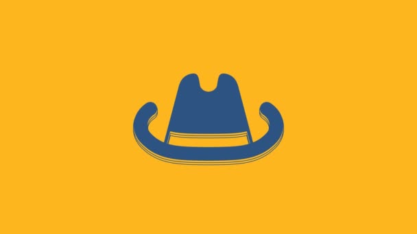 Μπλε Δυτική Καουμπόικο Καπέλο Εικονίδιο Απομονώνονται Πορτοκαλί Φόντο Γραφική Κίνηση — Αρχείο Βίντεο