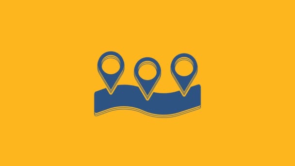 Blue Map Pin Icon Isolated Orange Background Navigation Pointer Location — Vídeo de stock
