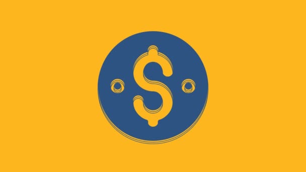 蓝色美元符号图标孤立在橙色背景 现金和金钱 支付符号 赌场赌博 4K视频运动图形动画 — 图库视频影像