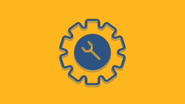 Blue Wrench Gear Icon Isolated Orange Background Adjusting Service Setting — Stockvideo