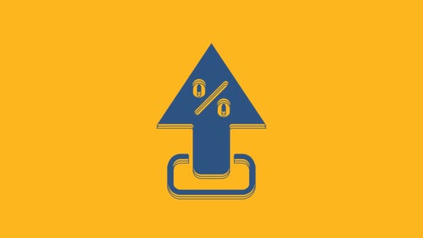 Azul Porcentaje Hacia Arriba Icono Flecha Aislado Sobre Fondo Naranja — Vídeos de Stock