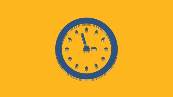 Icono Del Reloj Azul Aislado Sobre Fondo Naranja Símbolo Tiempo — Vídeos de Stock