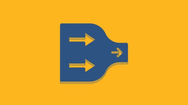 Blue Arrow Icon Isolated Orange Background Direction Arrowhead Symbol Navigation — Wideo stockowe