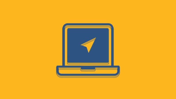 Blue Laptop Location Marker Icon Isolated Orange Background Video Motion — 图库视频影像