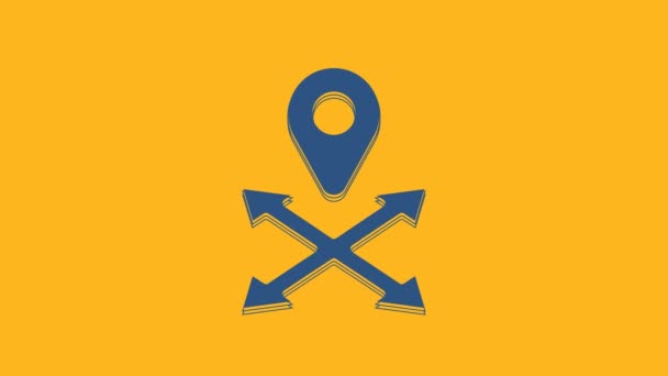 Blue Map Pin Icon Isolated Orange Background Navigation Pointer Location — Stok Video