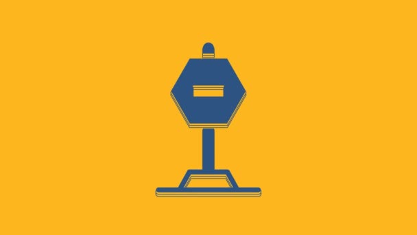 オレンジ色の背景に青い停止記号のアイコンが表示されます 交通規制警報停止記号 4Kビデオモーショングラフィックアニメーション — ストック動画