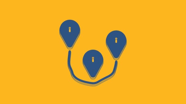 Icono Ubicación Ruta Azul Aislado Sobre Fondo Naranja Señal Mapa — Vídeos de Stock