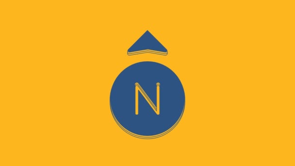 Blue Compass Icon Isolated Orange Background Windrose Navigation Symbol Wind — Vídeo de stock