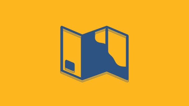 Blue Folded Map Icon Isolated Orange Background Video Motion Graphic — Stockvideo
