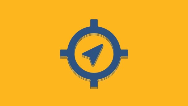 Значок Blue Compass Выделен Оранжевом Фоне Символ Навигации Windrose Знак — стоковое видео