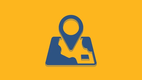 Blue Folded Map Location Marker Icon Isolated Orange Background Video — Stok Video