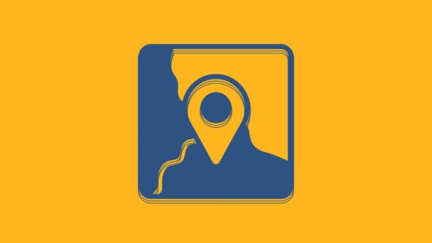 Blue Folded Map Location Marker Icon Isolated Orange Background Video — ストック動画