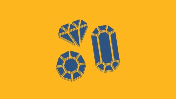 Blue Gem Stone Icon Isolated Orange Background Jewelry Symbol Diamond — Stock video