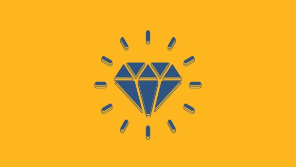 Icona Blue Diamond Isolata Sfondo Arancione Simbolo Gioielli Pietra Preziosa — Video Stock